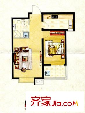 上湖名郡已售完67.30平一室户型 1室1厅1卫1厨
