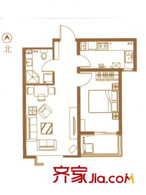 上湖名郡已售完8#楼E2户型 1室1厅1卫1厨