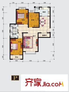 嘉森・理想城户型图高层P户型 3室2厅2卫1厨