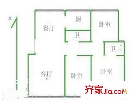 名人国际户型图600x600 (5) 3室2厅2卫1厨