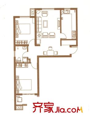 上湖名郡已售完2#3#楼J1户型 2室1厅1卫1厨