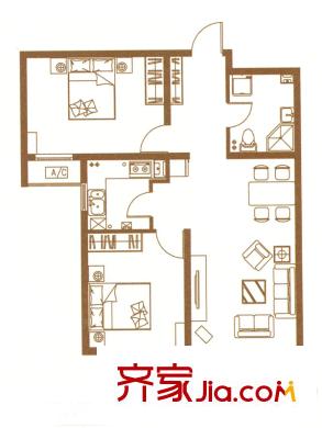 上湖名郡已售完2#3#楼J2户型 2室2厅1卫1厨