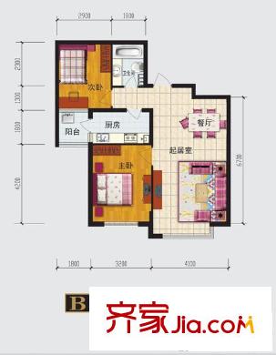 嘉森・理想城户型图高层B户型 2室2厅1卫1厨