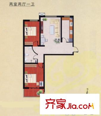 领秀世纪城户型图刀把两居户型 2室2厅1卫1厨