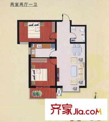 领秀世纪城户型图双阳两居户型 2室2厅1卫1厨