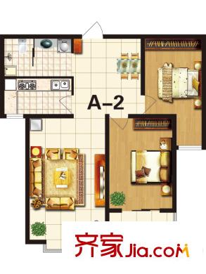 国海公寓A2户型 2室2厅1卫1厨