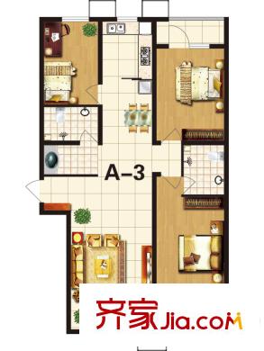 国海公寓A3户型 3室2厅2卫1厨