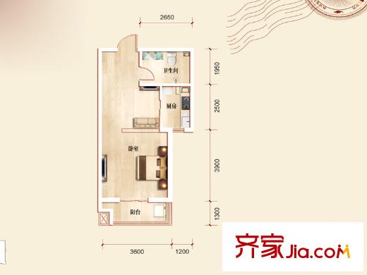维多利亚夏郡户型图三期23号楼C户型 1室1厅1卫1厨