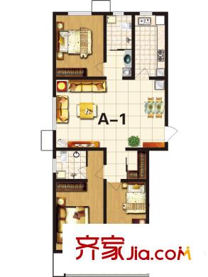 国海公寓A1户型 3室2厅2卫1厨