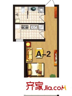 国海公寓A-2户型 1室1厅1卫1厨