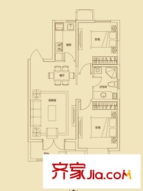 未来城A1户型 2室2厅1卫1厨