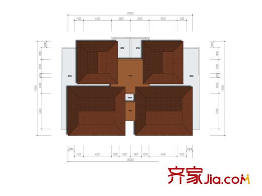 勐巴拉六国皇家植物园度假秘境B户型顶层平面 1室2厅1卫1厨