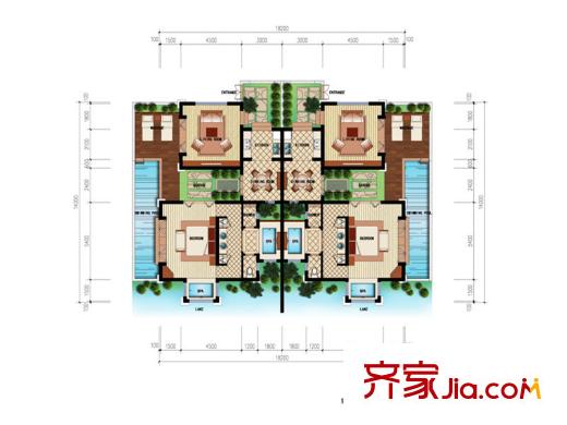 勐巴拉六国皇家植物园度假秘境B户型一层平面 1室2厅1卫1厨