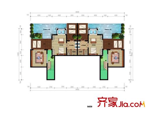 勐巴拉六国皇家植物园度假秘境A户型花园层平面图 4室3厅4卫1厨