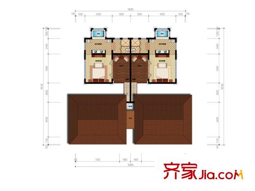 勐巴拉六国皇家植物园度假秘境C户型一层平面图 2室2厅3卫1厨