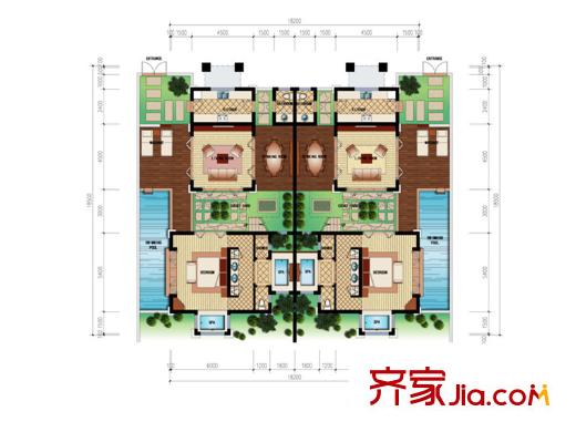 勐巴拉六国皇家植物园度假秘境C户型花园层平面图 2室2厅3卫1厨