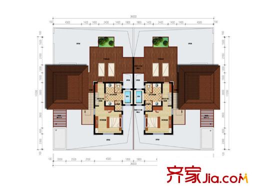 勐巴拉六国皇家植物园度假秘境A户型二层平面图 4室3厅4卫1厨