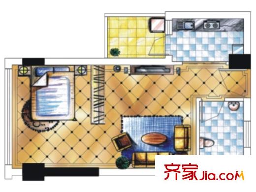 一米阳光快乐家园多层F户型 1室1厅1卫1厨