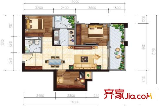 天宇时代广场C7户型 3室2厅1卫1厨