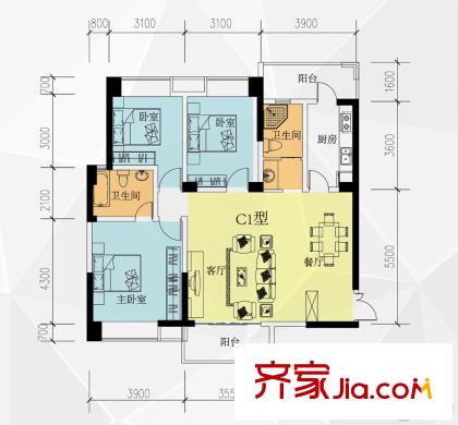 好来世纪广场C1(推荐) 3室2厅2卫1厨
