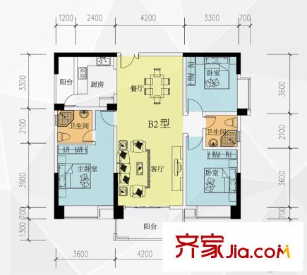 好来世纪广场B2(推荐) 3室2厅2卫1厨