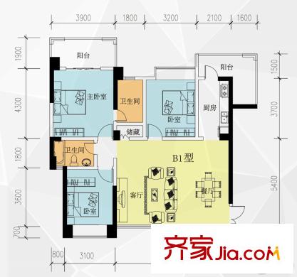 好来世纪广场B1(推荐) 3室2厅2卫1厨