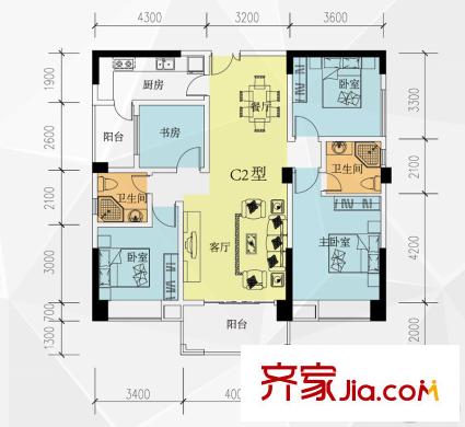 好来世纪广场C2(推荐) 4室2厅2卫1厨