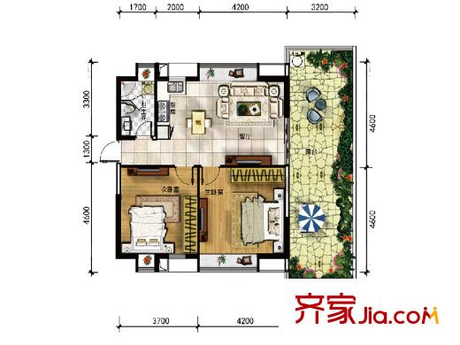 雅居乐云南原乡洋房A18户型图 1室1厅1卫