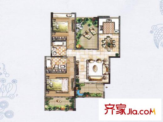 洱海传奇A4户型图 2室2厅2卫