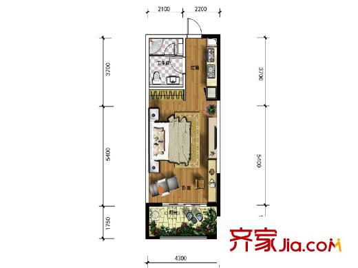 雅居乐云南原乡洋房A6户型图 1室1厅1卫
