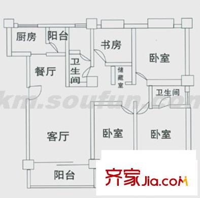生活名著户型图C5户型 3室2厅2卫1厨