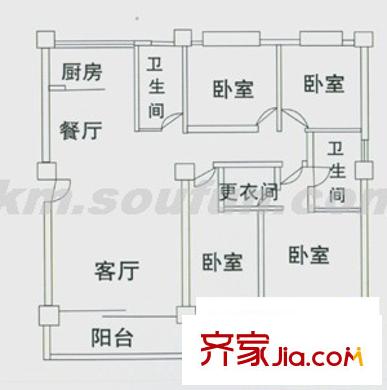生活名著户型图B4户型 4室2厅2卫1厨
