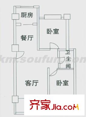 生活名著户型图D4户型 3室2厅1卫1厨
