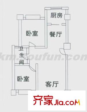 生活名著户型图D3户型 2室2厅1卫1厨