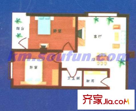 金帝富士户型图A户型 2室2厅1卫1厨