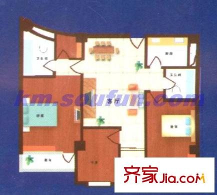 金帝富士户型图F户型 4室2厅2卫1厨