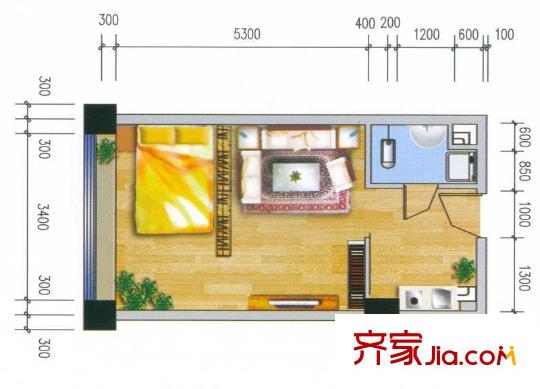 非常天地户型图A栋A户型 1室1厅1卫1厨