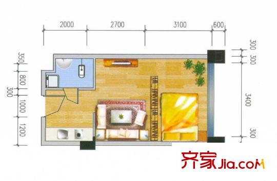 非常天地户型图A栋C户型 1室1厅1卫1厨