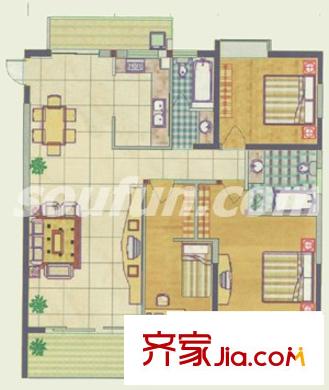 银海城市花园户型图3B 3室2厅2卫1厨