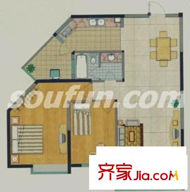 银海城市花园户型图2A 2室2厅1卫1厨