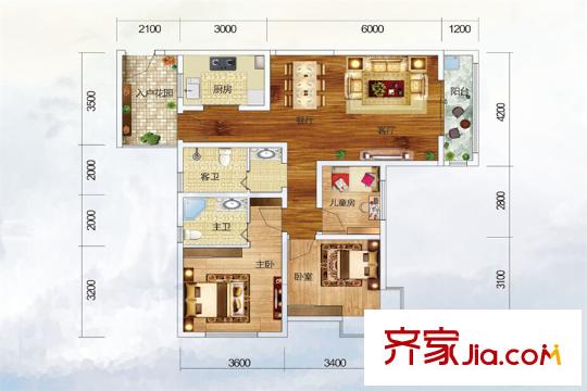 第三城・紫曼园F3户型 3室2厅2卫1厨