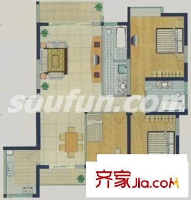 银海城市花园户型图3C 3室2厅2卫1厨