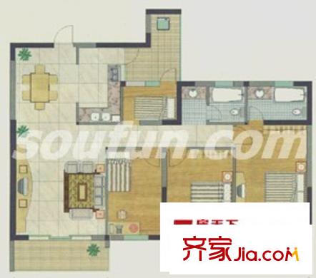 银海城市花园户型图4C 4室2厅2卫1厨