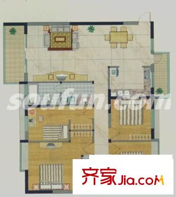 银海城市花园户型图4B 4室2厅2卫1厨