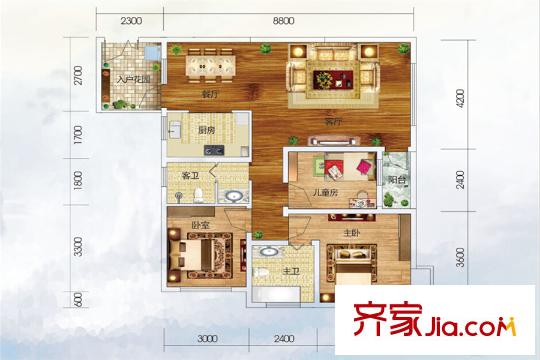 第三城・紫曼园G3户型 3室2厅2卫1厨