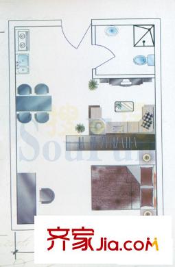 东方丽苑户型图H户型 1室1厅1卫1厨