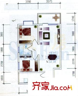 东方丽苑户型图D户型 2室2厅1卫1厨