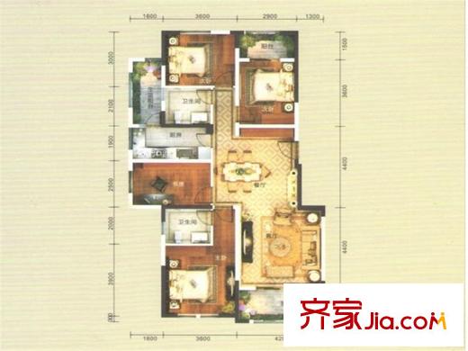 俊发九夏云水H户型 2室2厅1卫1厨