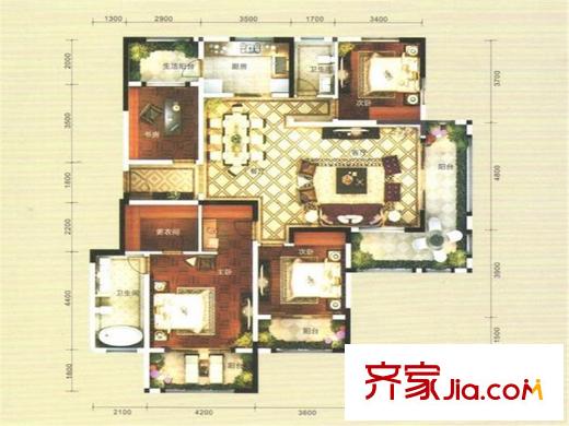俊发九夏云水F户型 4室2厅2卫1厨