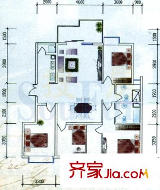 东方丽苑户型图F户型 4室2厅2卫1厨